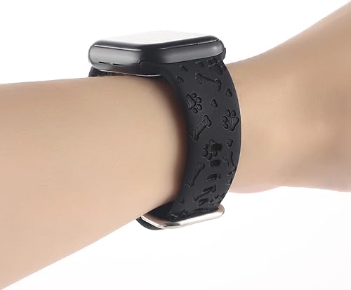 Miniatura 6 de Correa de silicona grabada con pata de perro compatible con Apple Watch de 1.496 in 1.575 in 1.614 in 1.654 in 1.732 in 1.772 in para mujeres y