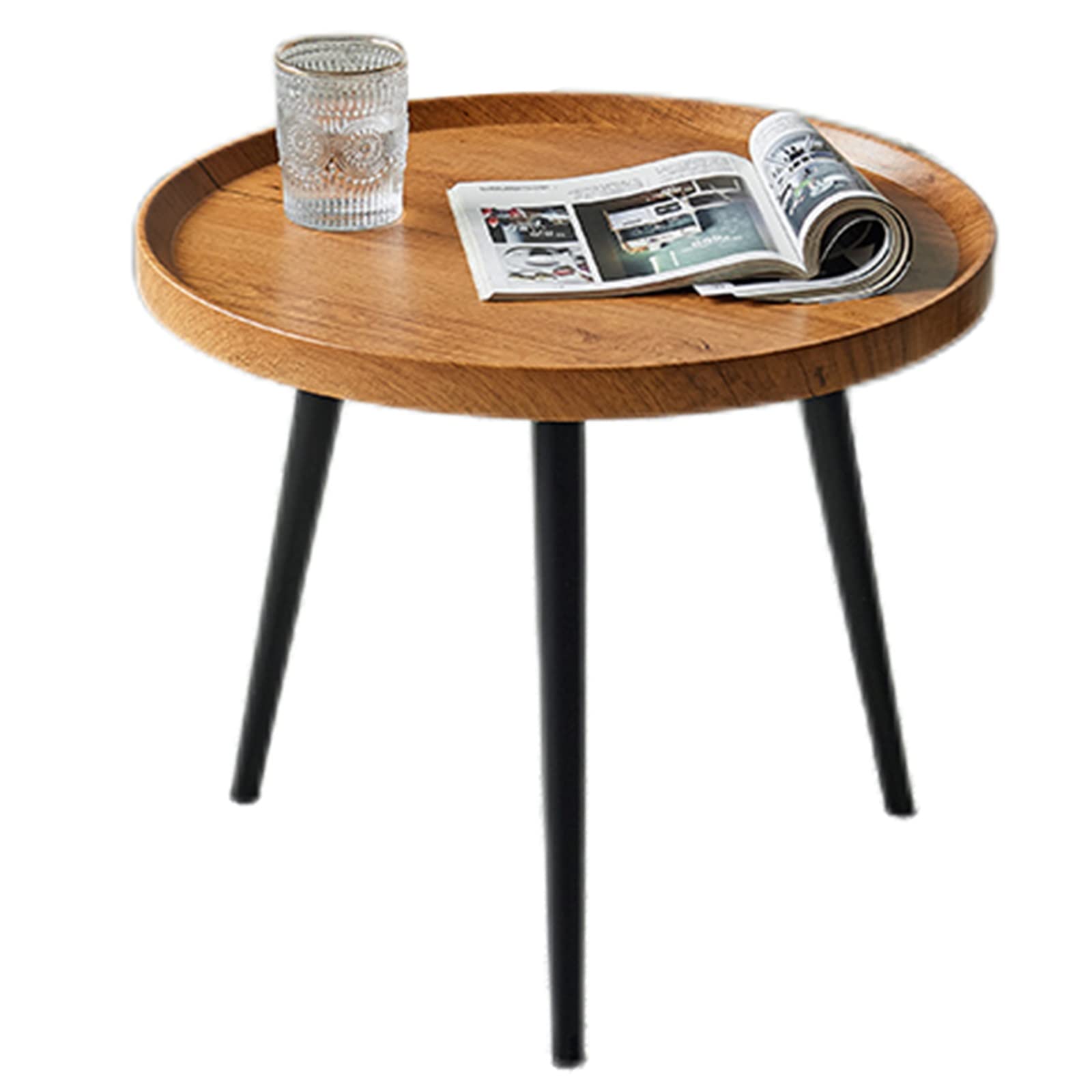 Elegante mesa auxiliar redonda de metal con bandeja extraíble, 50 cm, color marrón, mesa auxiliar versátil para interiores y exteriores, para bebidas y teléfonos, disponible en opciones de 40/50/60 cm