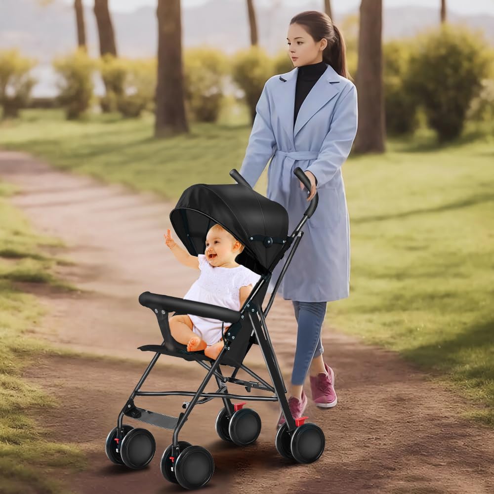 homewell Passeggino per bambini, pieghevole, pieghevole, con cintura di sicurezza e tettuccio parasole, da 0 a 4 anni, fino a 22 kg, leggero e compatto (nero)