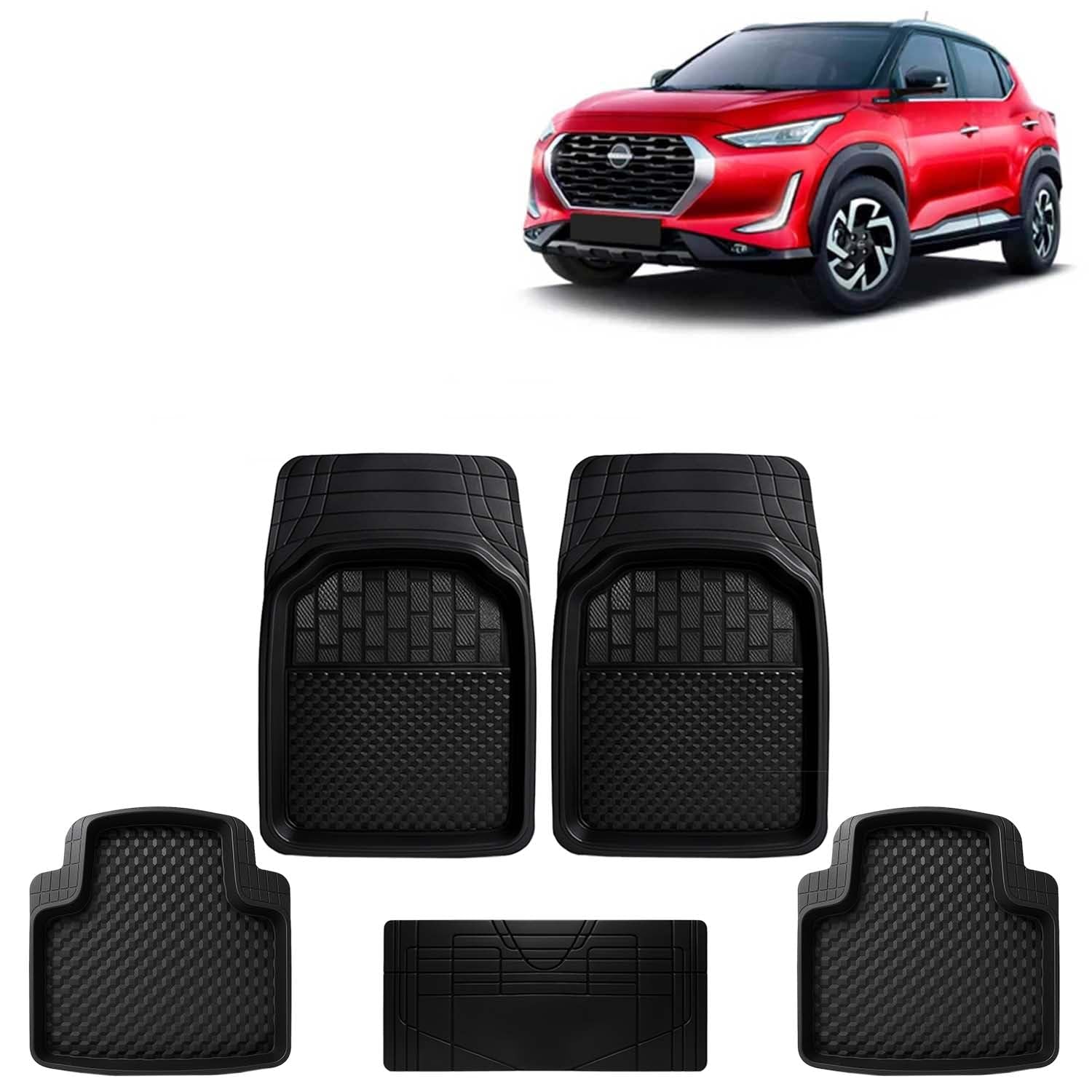 KINGSWAY Accessories Premium 5 Pcs PVC Car Floor Mat Compatible with Nissan Magnite Year 2020 Onwards, Waterproof, Anti Slip, All Weather Protection, Easy to Clean Car Foot Mats, Black 3G discount deal