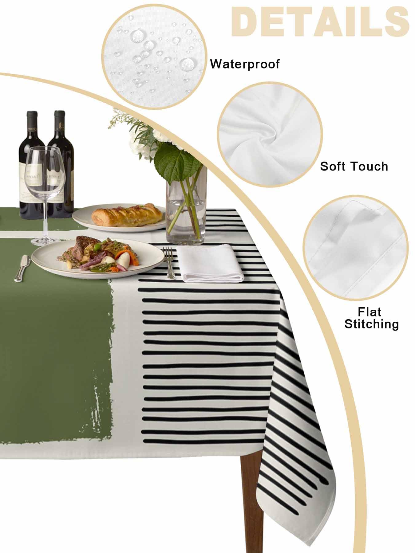 Mantel impermeable verde – Moderno arte abstracto a rayas, lavable, mantel de tela para restaurante y cocina, 137 x 274 cm, rectangular, decoración de mesa de comedor