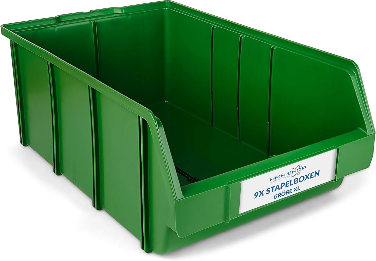 HMH 9x Stapelboxen Größe XL - 489x304x185mm - Werkstatt Garage Keller Sichtlagerboxen Lagerboxen GRÜN Sichtlagerkästen Kleinteile Aufbewahrung
