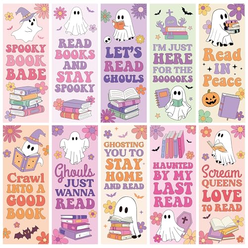 Laffact Halloween Ghost Reading Bookmarks - 100Pcs Spooky Cute Bookish Gift Bookmark Funny Ghost Reader Accessory Double-Sided Design Page Marker Rewards for Book Lover Birthday Party School Library