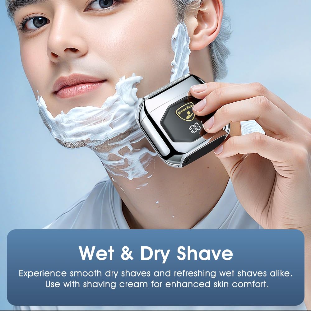 Mini-Rasoir électrique Wet&Dry Homme, Corps en Métal avec 5 Têtes de Rasage