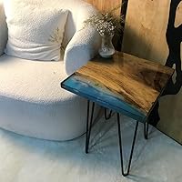 Vista 193 de Mesa de epoxi transparente, mesa de sofá con forma cuadrada, mesa auxiliar de resina de madera, mesa de centro de madera con borde natural para sala