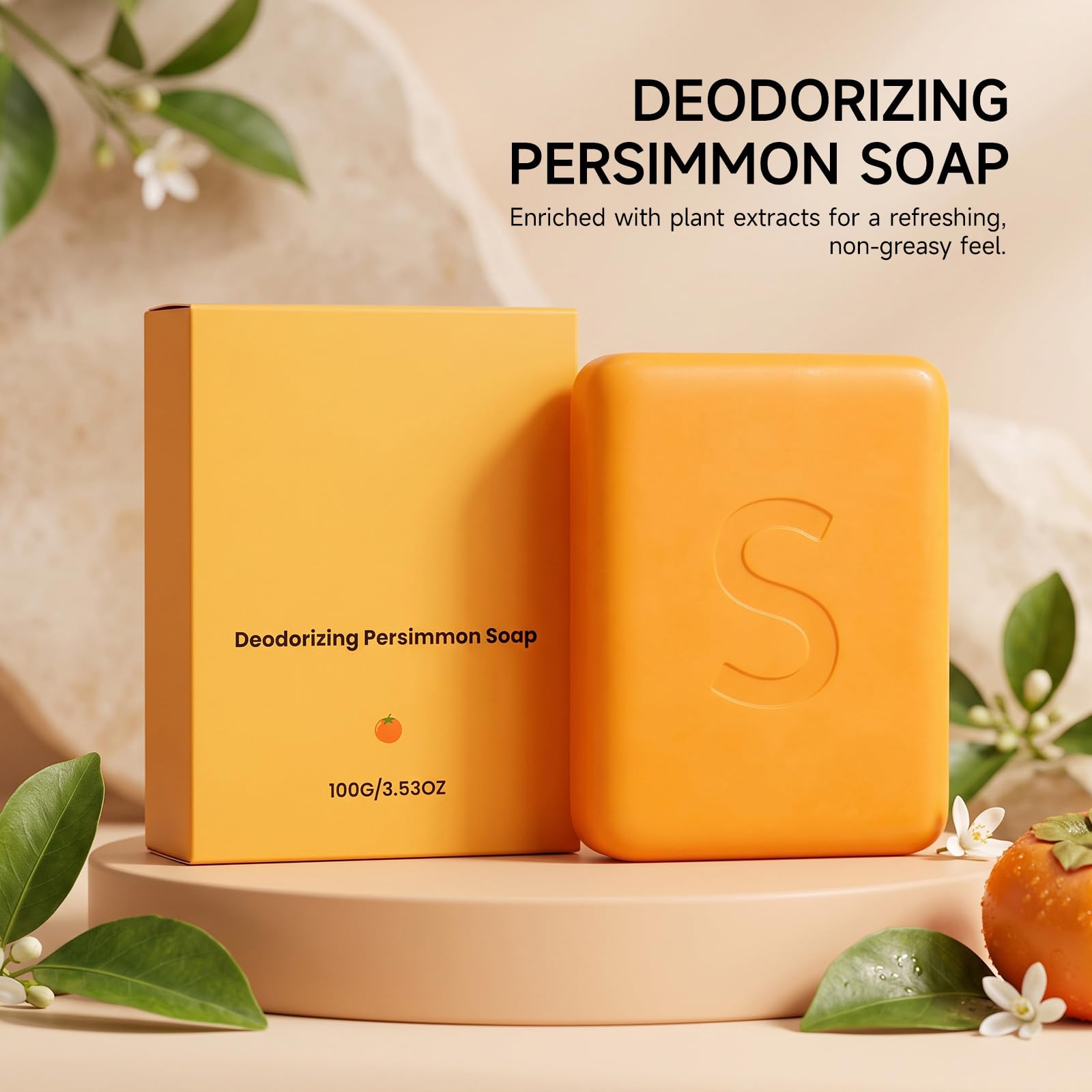 Saponetta al cachi per remove odori e sudore, sapone da bagno deodorante con estratto di cachi e limone, detergente corpo idratante a pulizia profonda, deodorante e antiodore (6pcs)