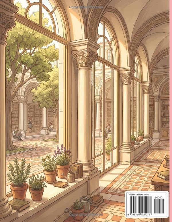 Light Academia: A Sunlit Scholar's Coloring Book: Aesthetic Vintage Libraries, Coffehouse Studies, and Museum Halls | Intricate Line Art Designs for Teens and Adults image 3