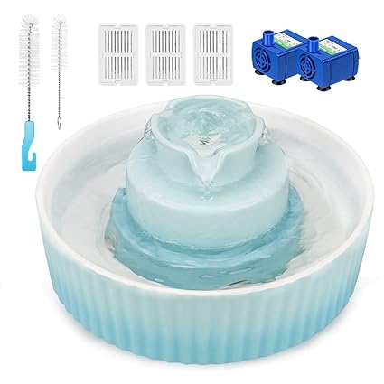 Pet Water Fountain, Blue Cup Cake Cat Fountain, Porcelain Pet Fountain for Cat and Dog, Scratch Resistant Cat Water Dispenser