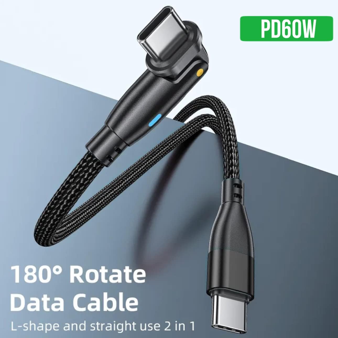 Top-Up Dual Charger Plug and USB C to USB C Fast Charging Cable 6ft 60W with USB A Adapter, 20V3A 180° Rotating Fast Charge Cable Compatible with MacBook Pro Air, iPad Pro, Samsung Galaxy