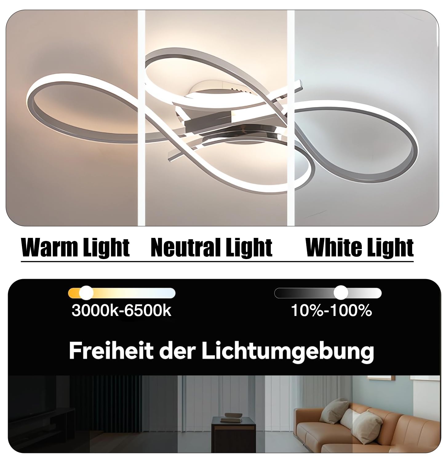 Nowoczesna lampa sufitowa LED Ściemnialne lampy sufitowe z pilotem lampy sufitowe do salonu Kreatywne oświetlenie sufitowe Lampa wisząca jadalni sypialni Lampy kuchenne (Czarny L80cm)