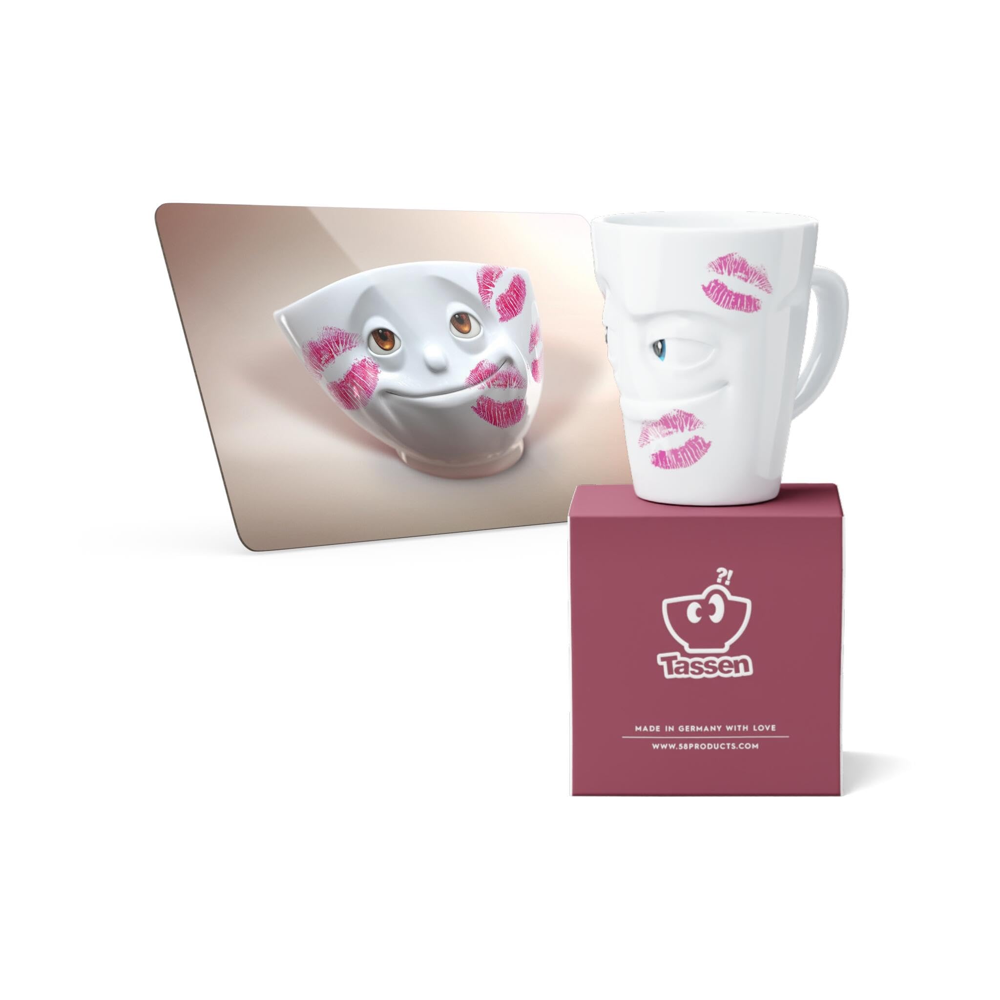 FIFTYEIGHT PRODUCTS Muttertag Henkelbecher Geküsst 350ml Movie Edition & Frühstücksbrettchen Geküsst