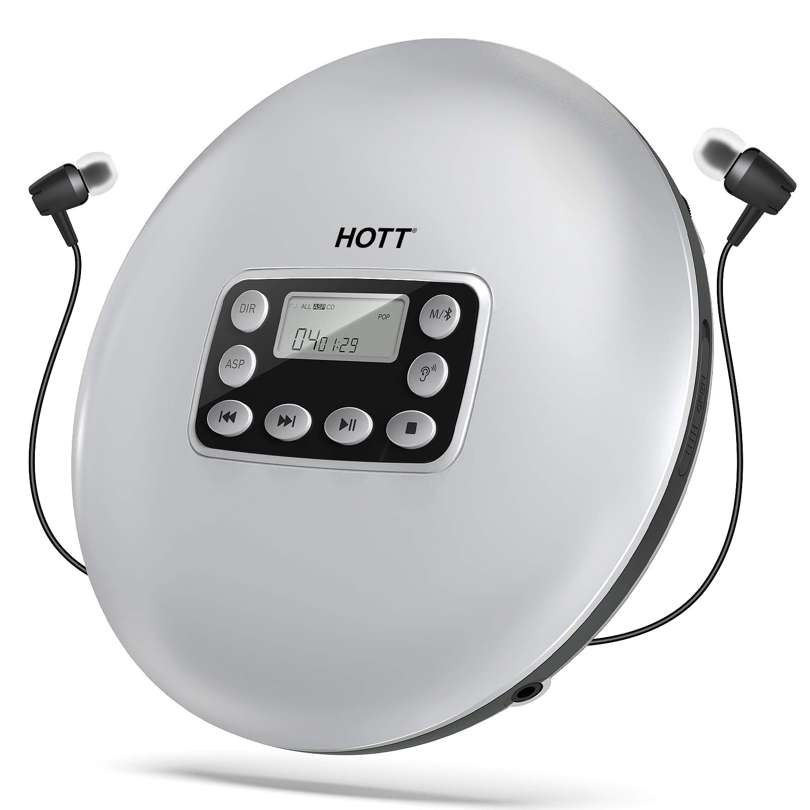 HOTT CD711T Rechargeable Portable CD Player with Bluetooth for Car Travel with Stereo Headphone