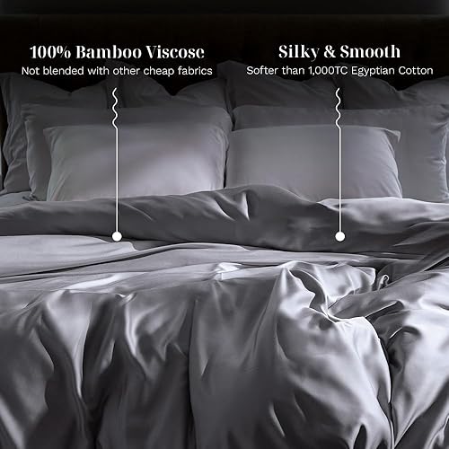Miniatura 2 de LUXOME Funda de edredón  100% viscosa de bambú  Tacto suave y sedoso  Regulador térmico  2 lazos de funda  KingCal King - 108 x 98 pulgadas  Piedra