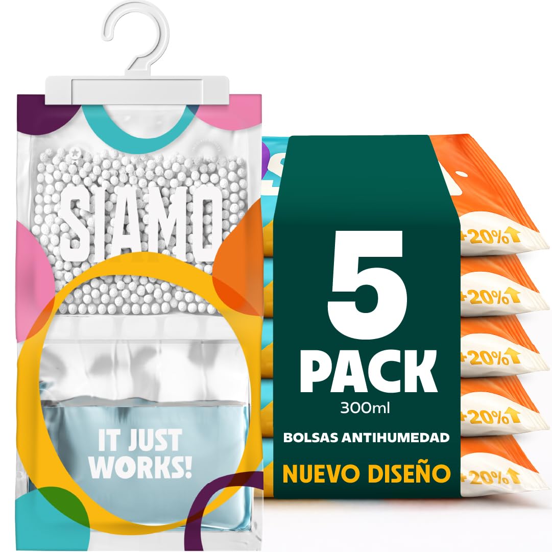 Pack x 5 Bolsas Antihumedad Deshumidificador Percha Colgante Para Armarios Garage Trasteros Autocaravanas #1 En Deshumidificadores Absorbentes De Humedad.Alta Absorción Elimina Humedad y Malos Olores
