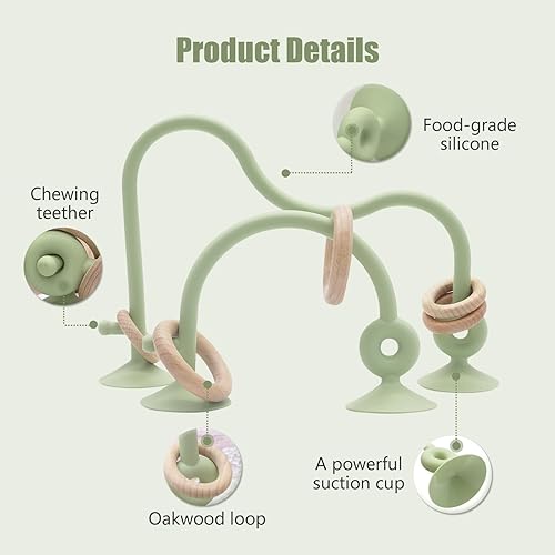 Miniatura 8 de Montessori Juguetes educativos para niños pequeños, juguetes de silla alta con ventosas para niños pequeños de 0 a 6 meses + + juguete de dentición