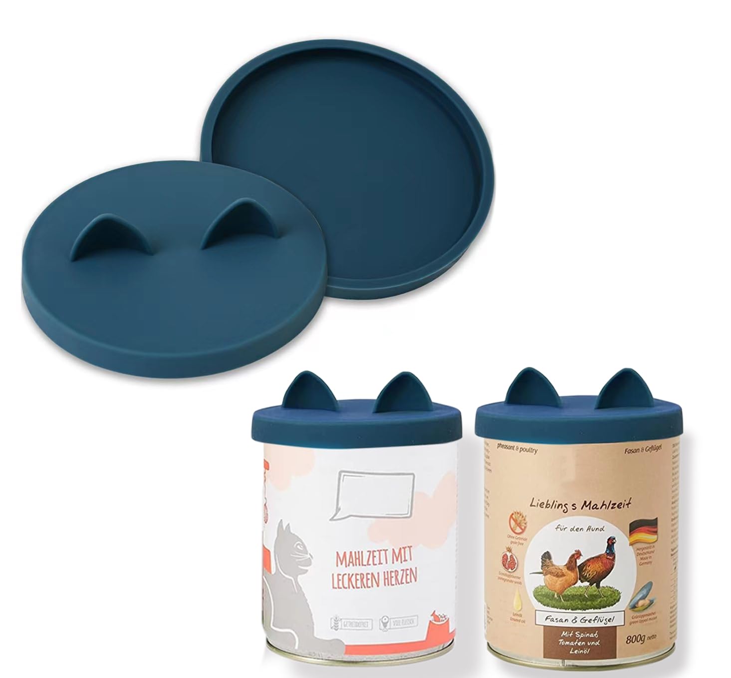 OHMO Pet Can Tin Lids, 10cm BPA Free Silicone Covers for Cat and Dog Food (800g, 1200g), Dark Blue, 2-Pack — image 1