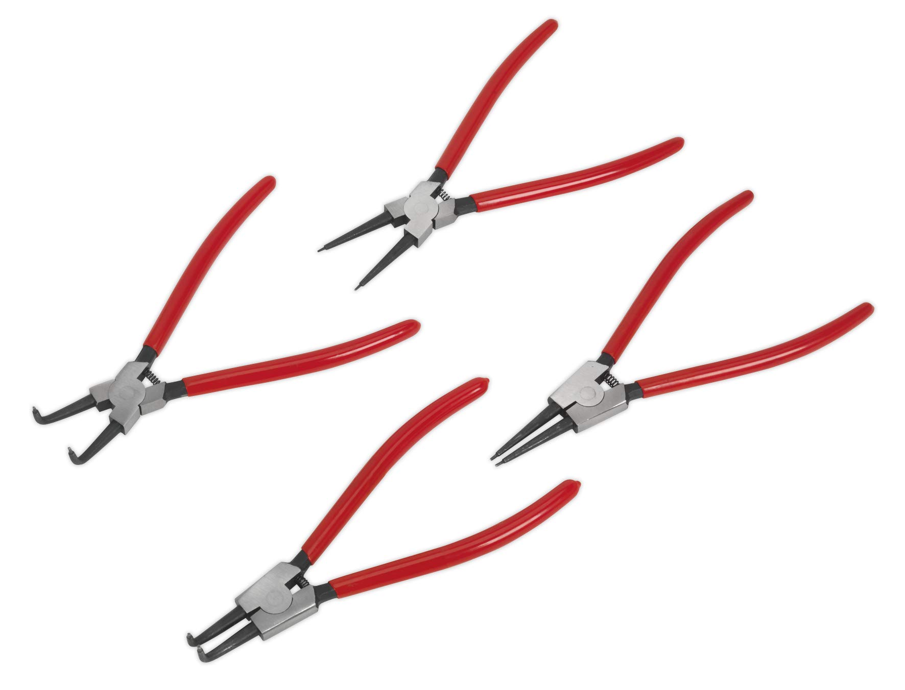 Sealey AK8456 szczypce do zacisków osadczych zestaw 4 sztuk, czerwone, 230 mm