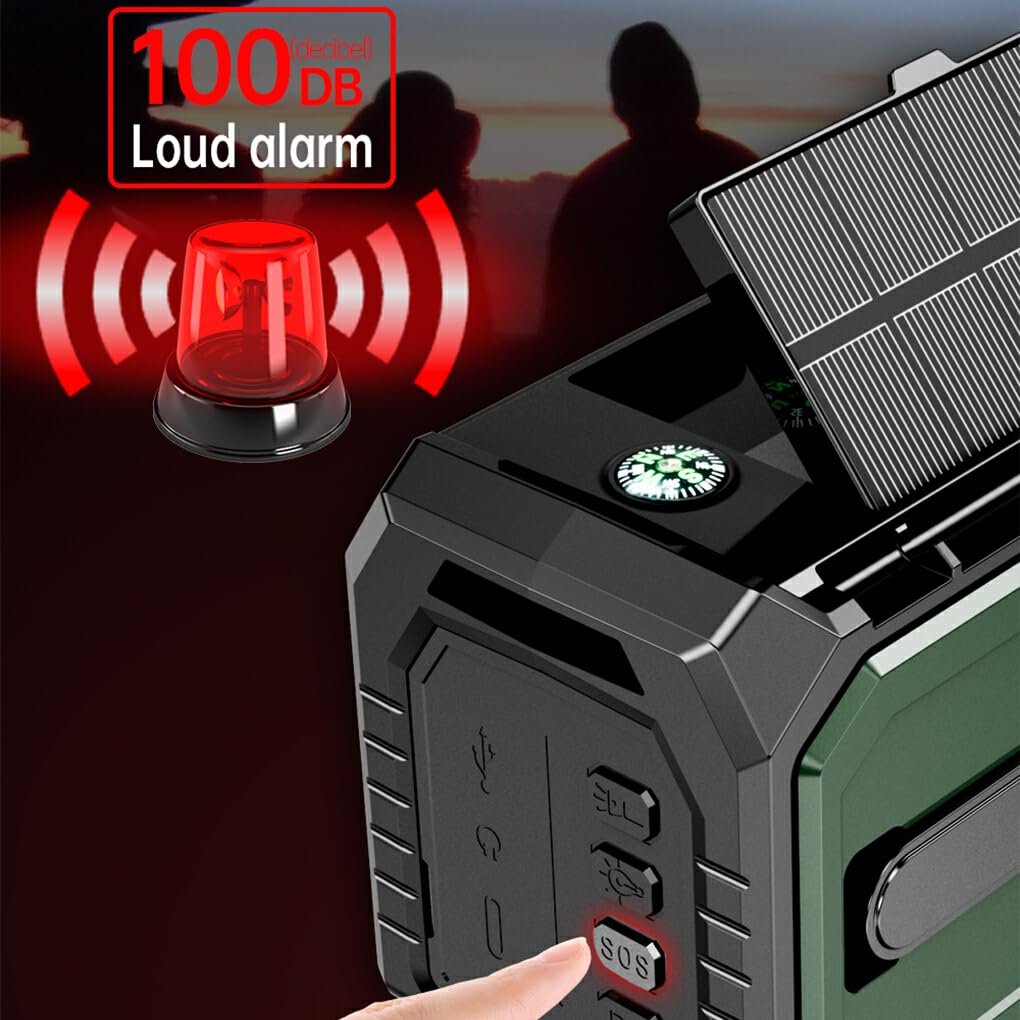 Radio FM con manivela de Mano, Clima de Emergencia, inalámbrico, ABS, Linterna LED, Potencia, BT, Linterna LED, manivela de Mano, Radio Am, Verde
