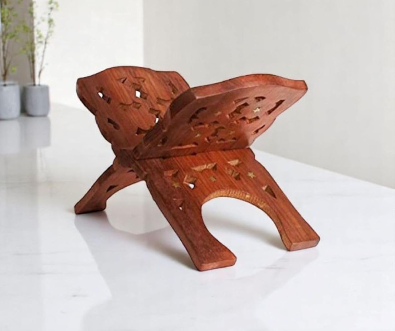 RusticAura Wooden Book Stand, Handcrafted Holy Book Holder with Star Design, Brown-image-24