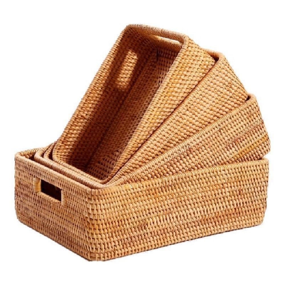 Cesta de Almacenamiento Rectangular portátil de ratán para Cocina, Ideal para Llevar artículos Diversos de Escritorio.