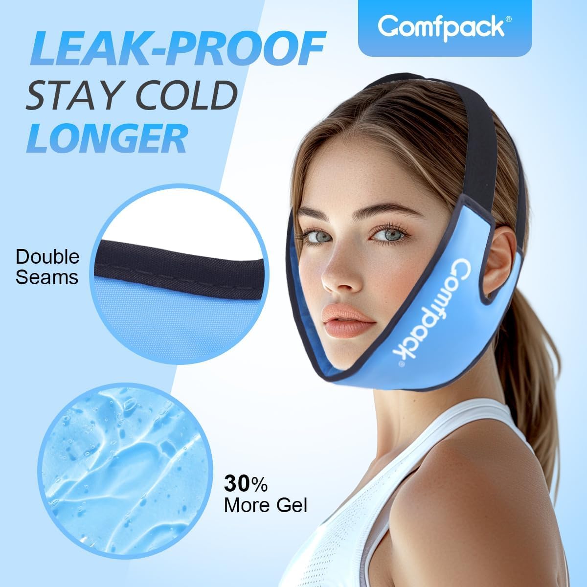 Comfpack Weisheitszähne Eisbeutel Kopfwickel mit Ear Hole Design, Soft Face Ice Pack Reusable Gel Hot Cold Therapy, Jaw Ice Pack für TMJ Pain Relief, Tonsillektomie, Oral Surgery, Face Swelling