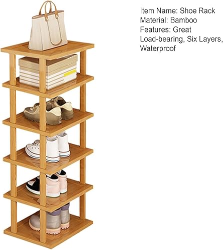 Miniatura 7 de Vermon Zapatero vertical de 6 niveles, zapatero estrecho de bambú, estante de esquina para zapatos que ahorra espacio, torre de zapatos alta,