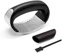 Garlic Presses,Premium Arc Shape Design Garlic Crusher with Silicone Garlic Peeler/Cleaning Stainless Steel Garlic Mincer Crusher and Peeler, Brush(Black)