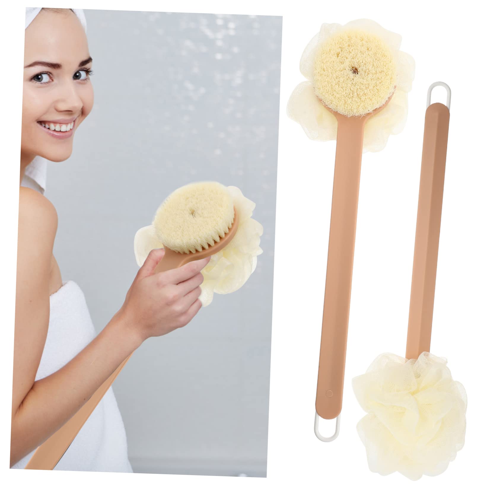 Healvian 2 Pezzi Spazzola Ergonomica con Manico per Vasca da Bagno Esfoliante per Il Corpo Spa in Rete