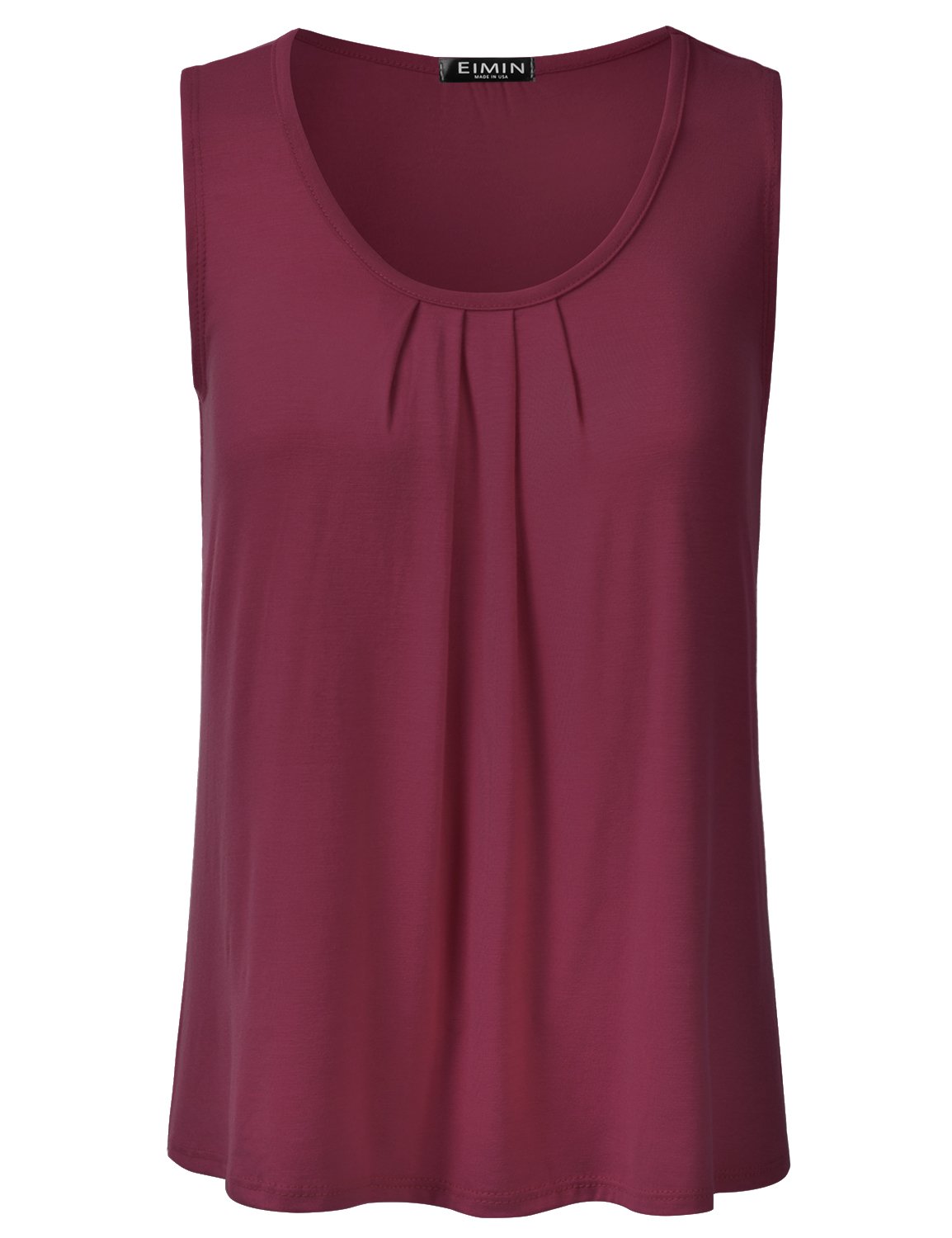 EIMIN Women's Pleated Scoop Neck Sleeveless Stretch Basic Soft Tank Top (S-3X)