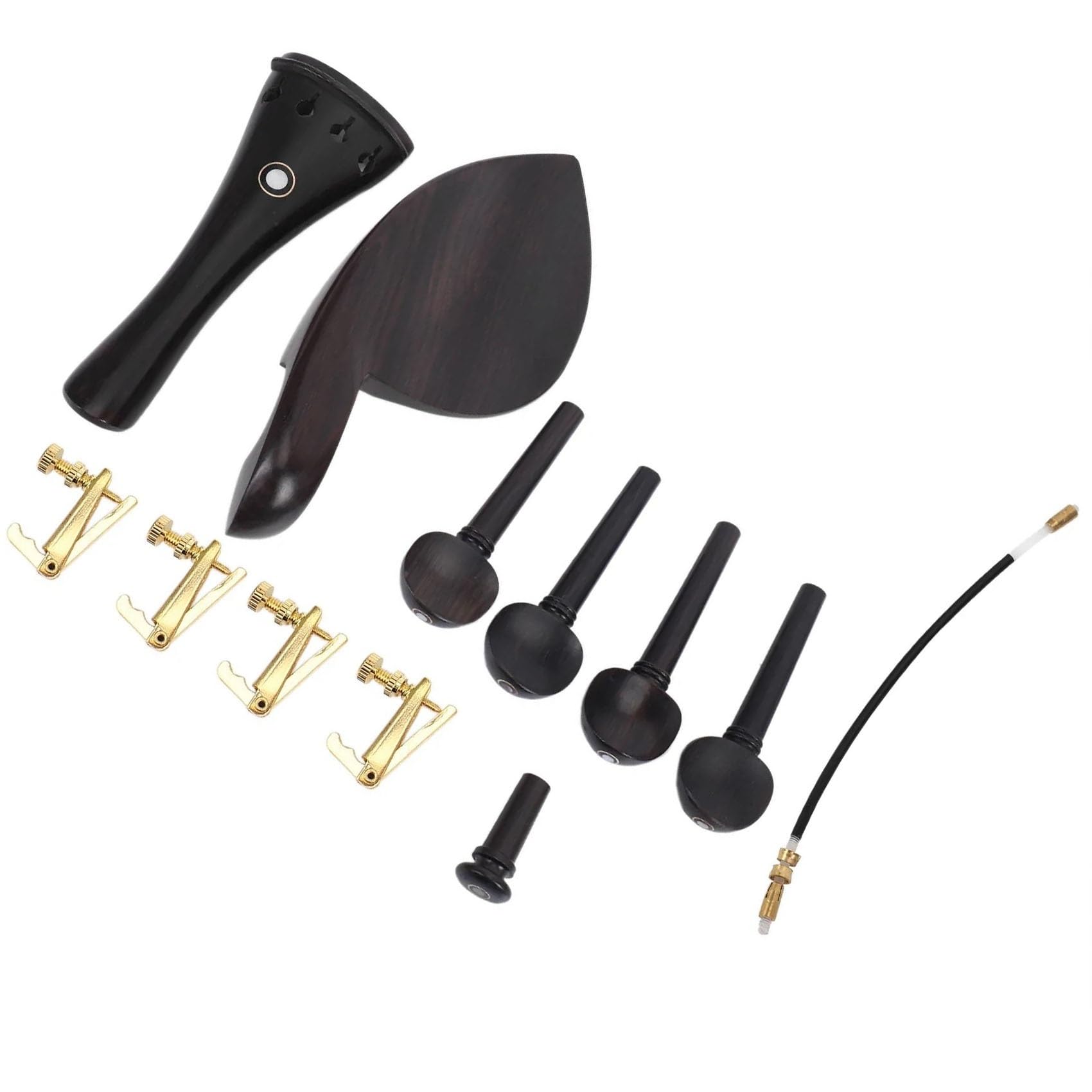 Un set di accessori per violino 4/4 in legno di ebano naturale di 4 pezzi di pioli e perni di coda 4 pezzi di accordatori dorati fini. pezzi di ricambio per violino