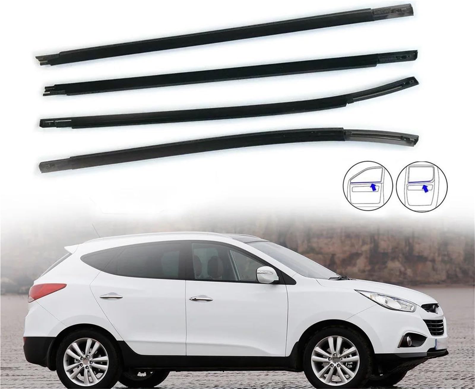 Auto Türdichtung 4PCS Auto Äußere Tür Window Gummi Dichtungs Für Hyundai Für Tuscon IX35 2010-2015 Fließheck Druck Dicht Streifen Zubehör Dichtungsstreifen(Black)