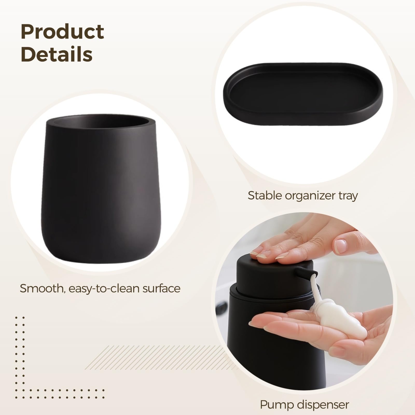 3-teiliges schwarzes Badezimmer Set Matte Keramik Seifenspender Halter