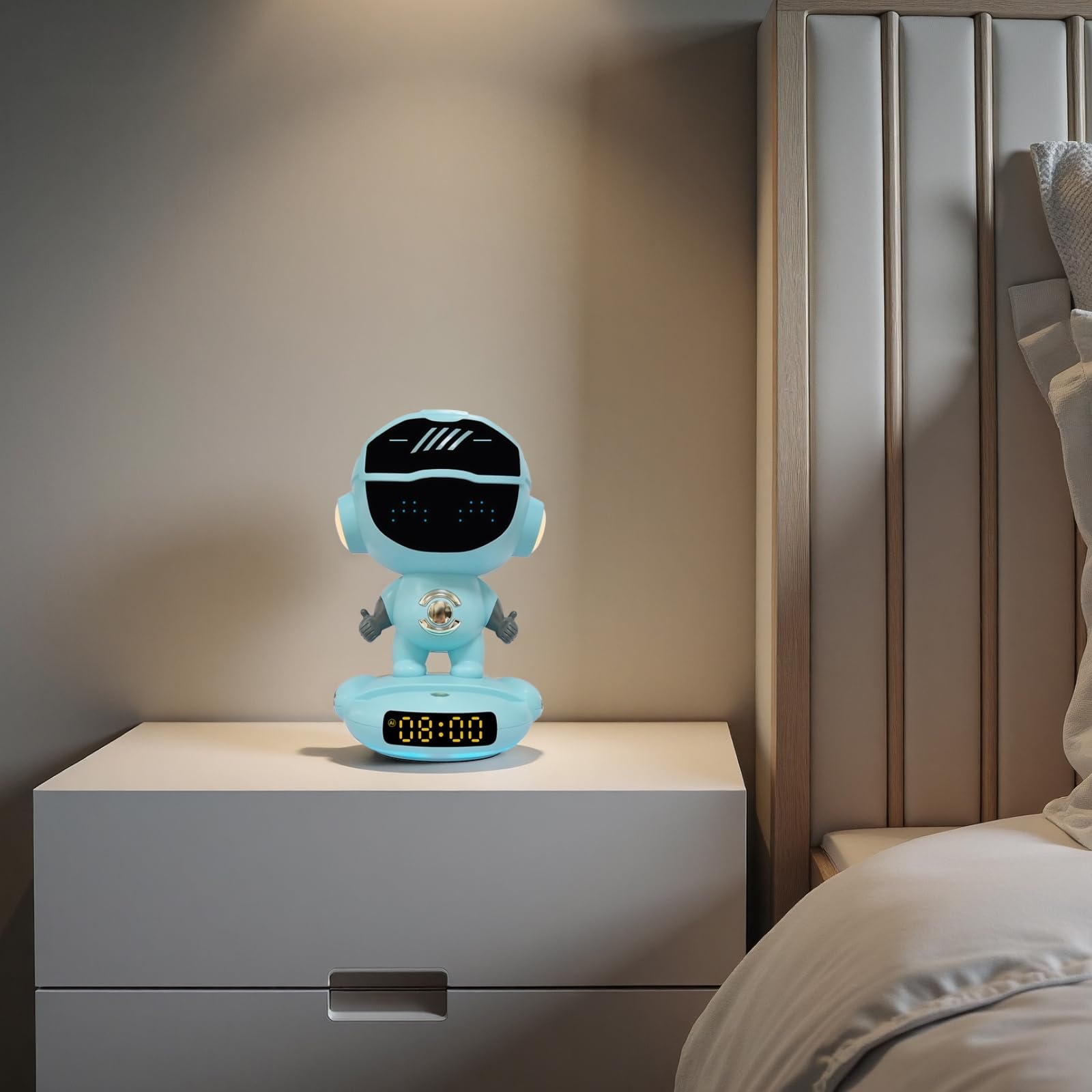 Altoparlante wireless Ai con assistente vocale, orologio digitale, funzione luce notturna, 1800 mAh, blu cielo