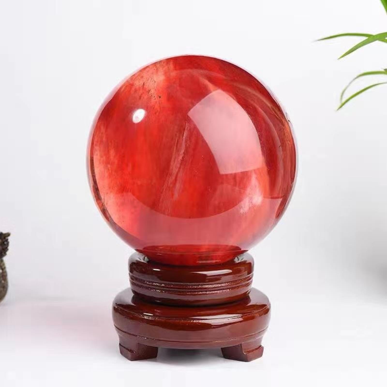 SHFTQXSLAT Beautiful Red Clear Smelt Quartz Crystal Ball with Stand for, Divination Sphere, Home Decoration, Fengshui,red ball-13cm