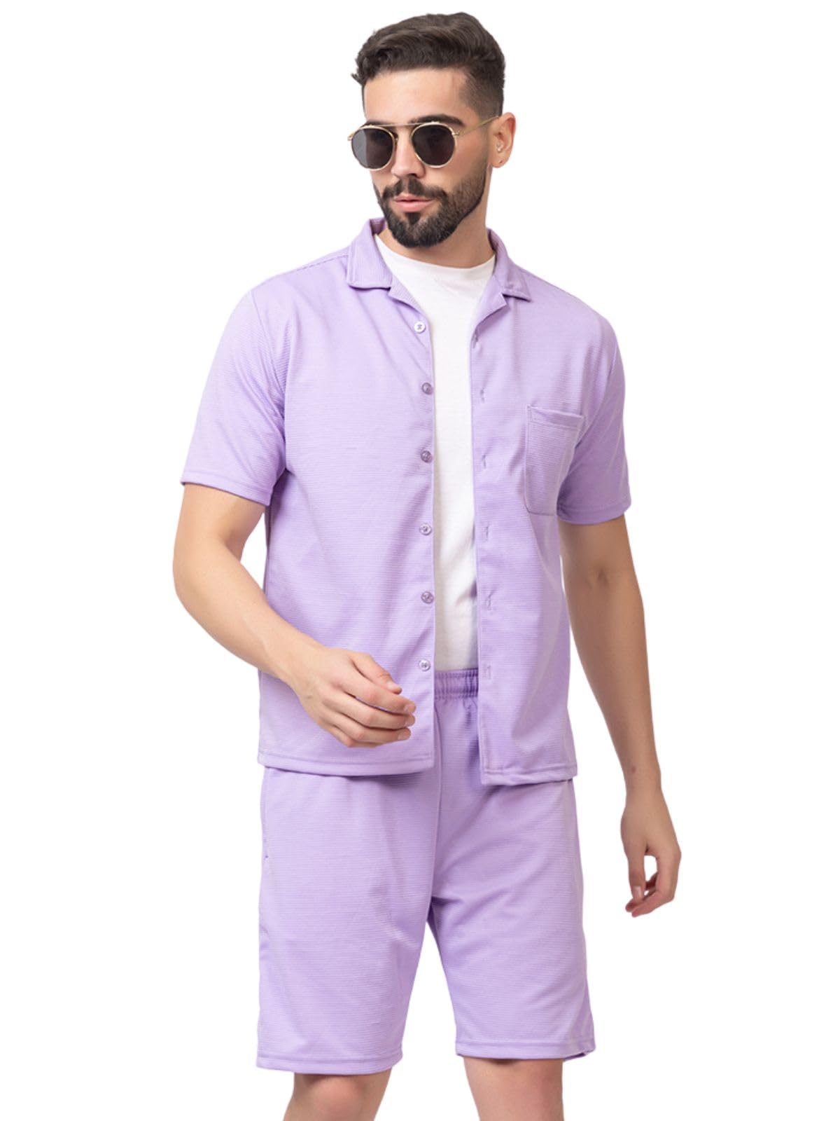 zeffit Trendy Co-ord Set for Men Polyester Shirt and Shorts Set-picture-24