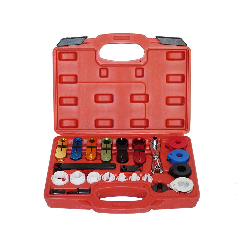 A ABIGAIL 22pcs Master Quick Disconnect Tool Kit for Automotive AC Fuel Line and Transmission Oil Cooler Line, Includes Scissor Type Remover, Compatible with Most Ford Chevy GM Models