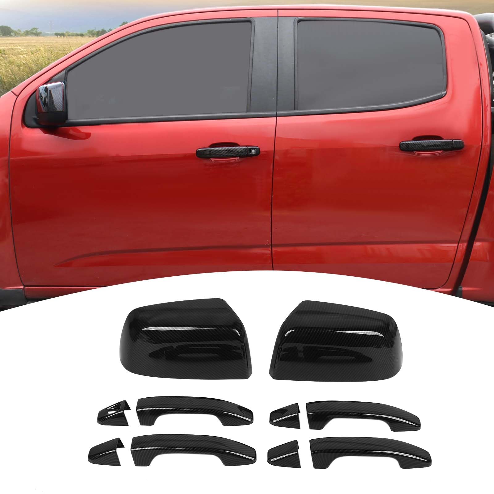 PDKLIN for Colorado Side Mirror Cover Door Handle Cover Trim Kit for Chevy Colorado/GMC Canyon 2014-2022 Carbon Fiber Exterior Accessories 6pcs