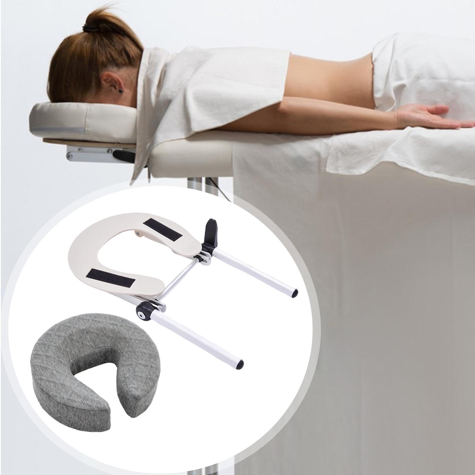 Milageto Cuscino poggiatesta per lettino da massaggio, portatile, a forma di U, durevole, confortevole, di, con supporto per il viso, Grigio