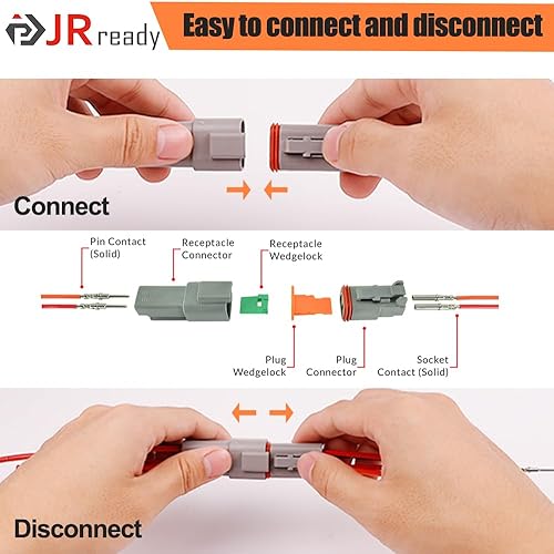 Miniatura 6 de JRready ST6309 Deutsch Kit de conectores 416 piezas - 2 3 4 6 8 12 pines DT conectores con tamaño 16 contactos sólidos (14-20AWG), conector