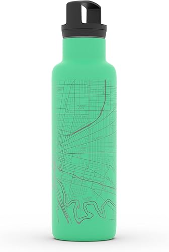 Miniatura 273 de Well Told Botella de agua aislada con mapa Chicago Illinois, grabado de acero inoxidable (21 onzas, gris muelle) botella aislada de mapa