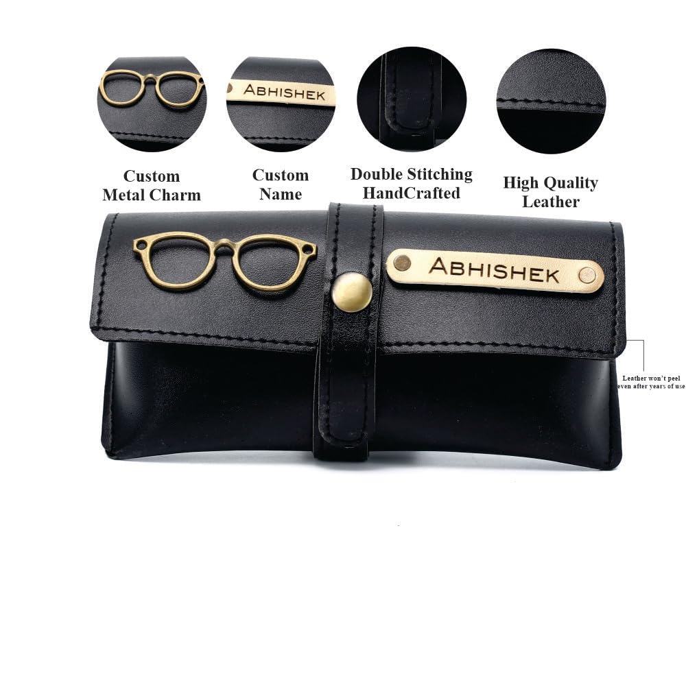 AICA Personalised Name & Charm Leather Sunglass Case (Black) Cover for Men | Premium Hard Case Eyewear Cover | Stylish Gifts for Mens | Corporate Gifts Ideas | Exclusive Diwali Gifts 1
