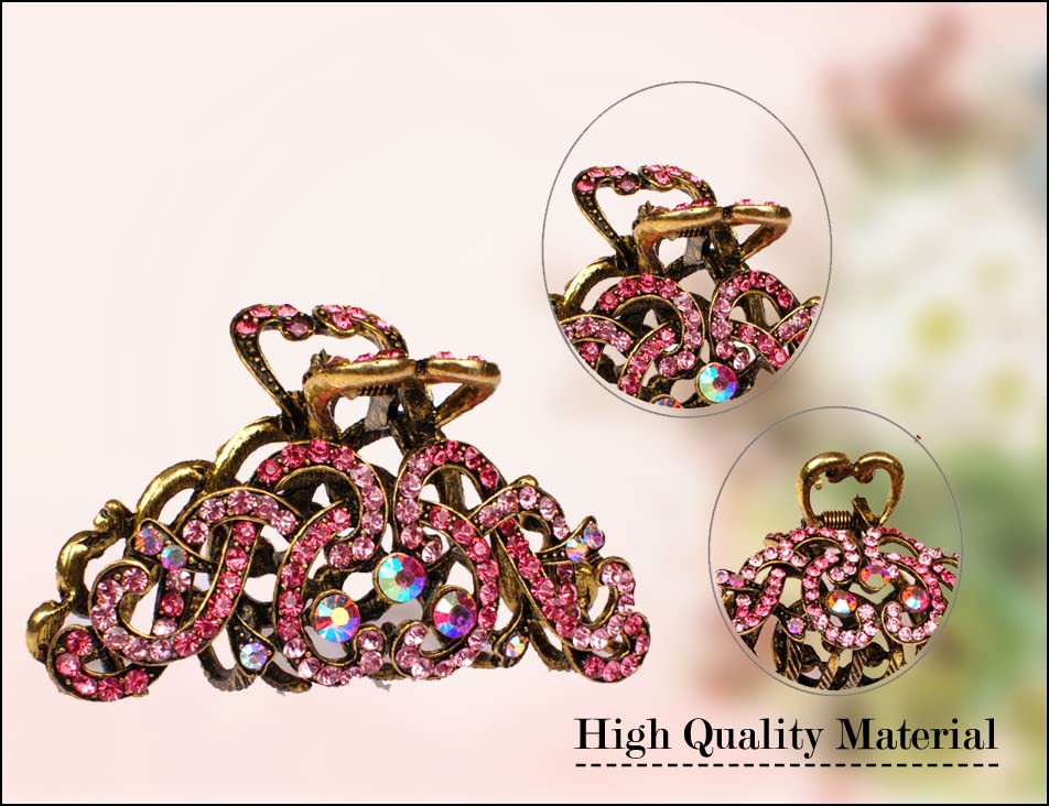 TROTH FASHION Metal Antique Gold Plated Hair Clips Women, Crystal Rhinestone Hair Claw, Diamante Claw Hair Clamp, Anti Slip Large Claw Clips for Thin & Thick Hair, Hair Styling Accessories Women - Image 3