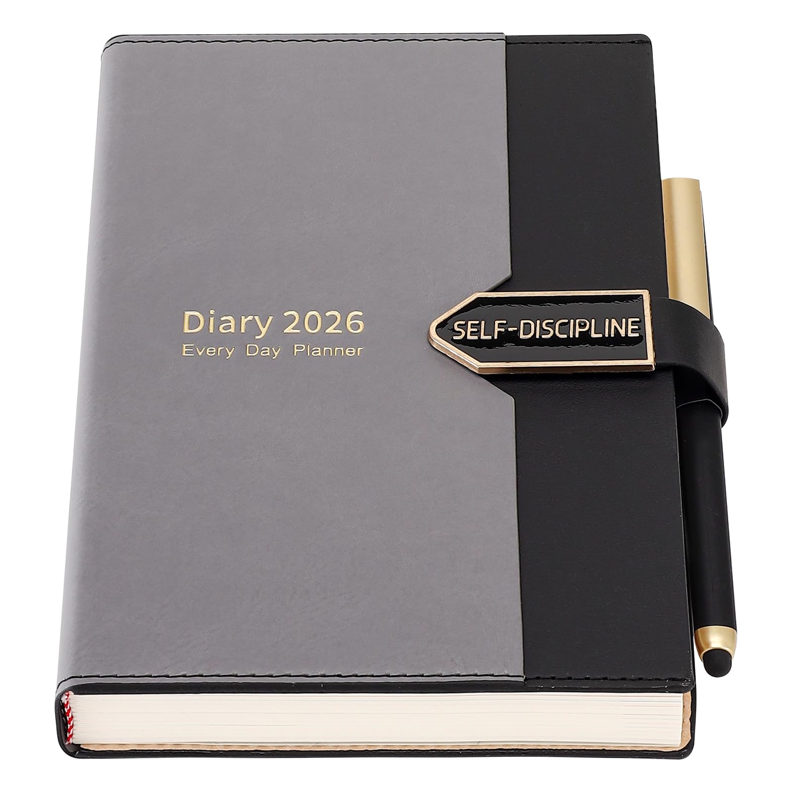 Mljtoyo A5 Diary 2026 Day per Page,Hardcover Productivity Daily Planner Diary,Full Year Planner from January 2026 to December 2026 with Pen,Colored Side Tabs,Black โ image 1