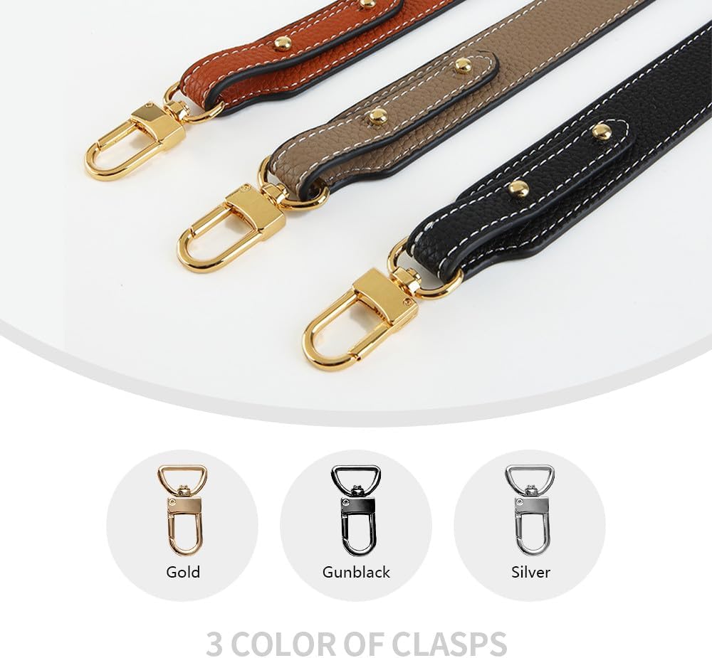 Short Leather Handle Bag Strap Leather Purse Handles Straps for Handbags Purse Strap Replacement Gold Clasp Black-White