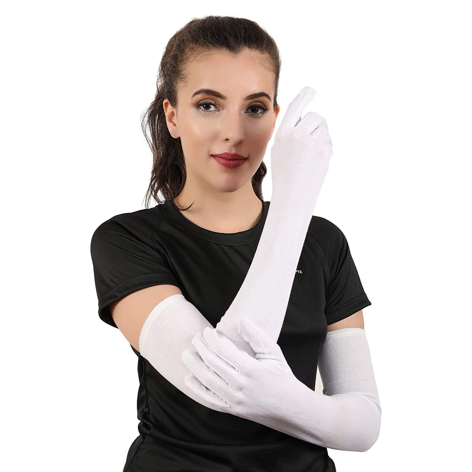 NESVIB Cotton Full Hand Glove For Summer, Dust & Sun Protection for Men, Women White Color, White, Free Size