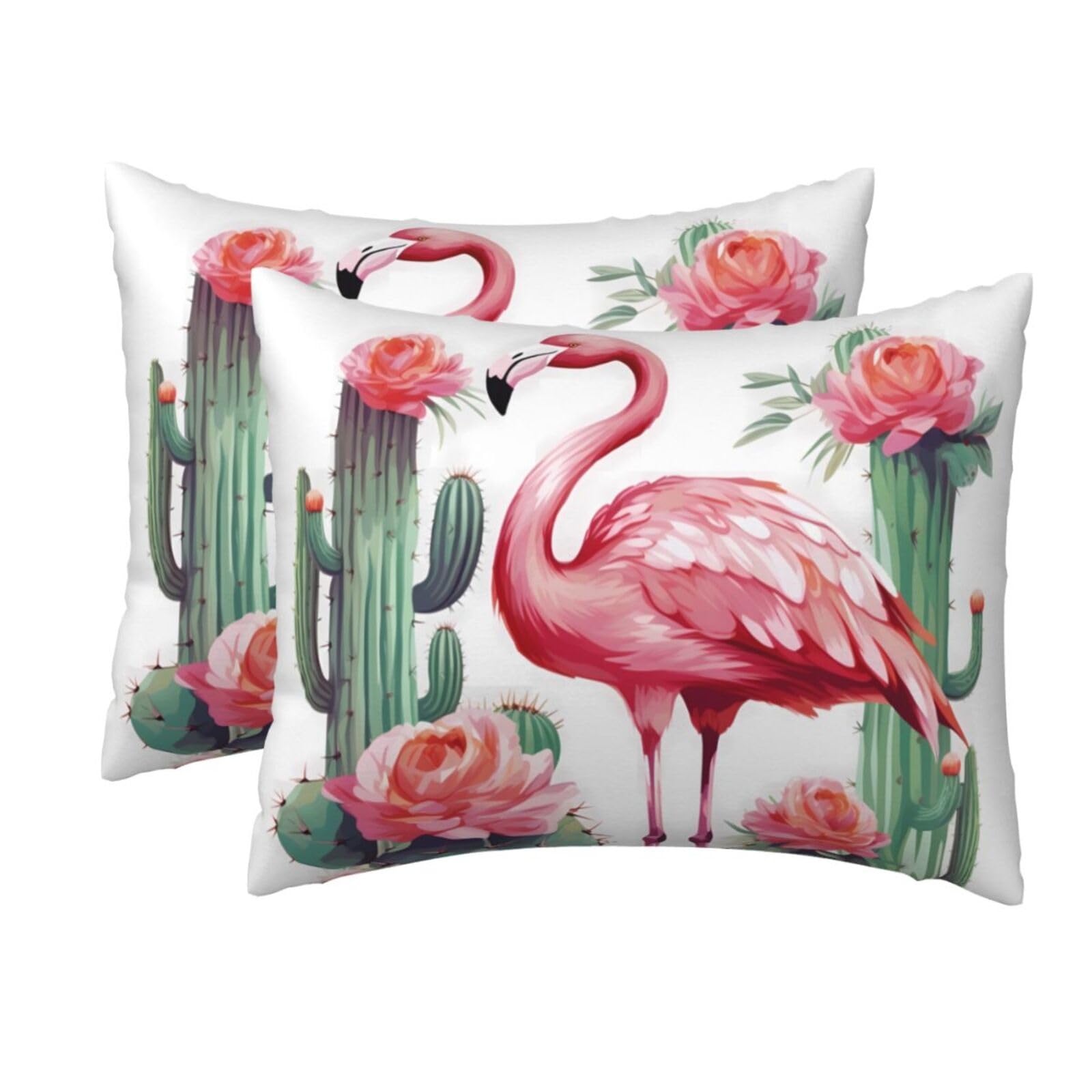 2 Pack Standard Size Pillow Cases for Hair and Skin Soft Breathable Pillow Case Covers with Hidden Zipper Cactus Flamingo Rose Flowers Pillowcase 20x26 Inches Pillow Cover for Sleeping Gift