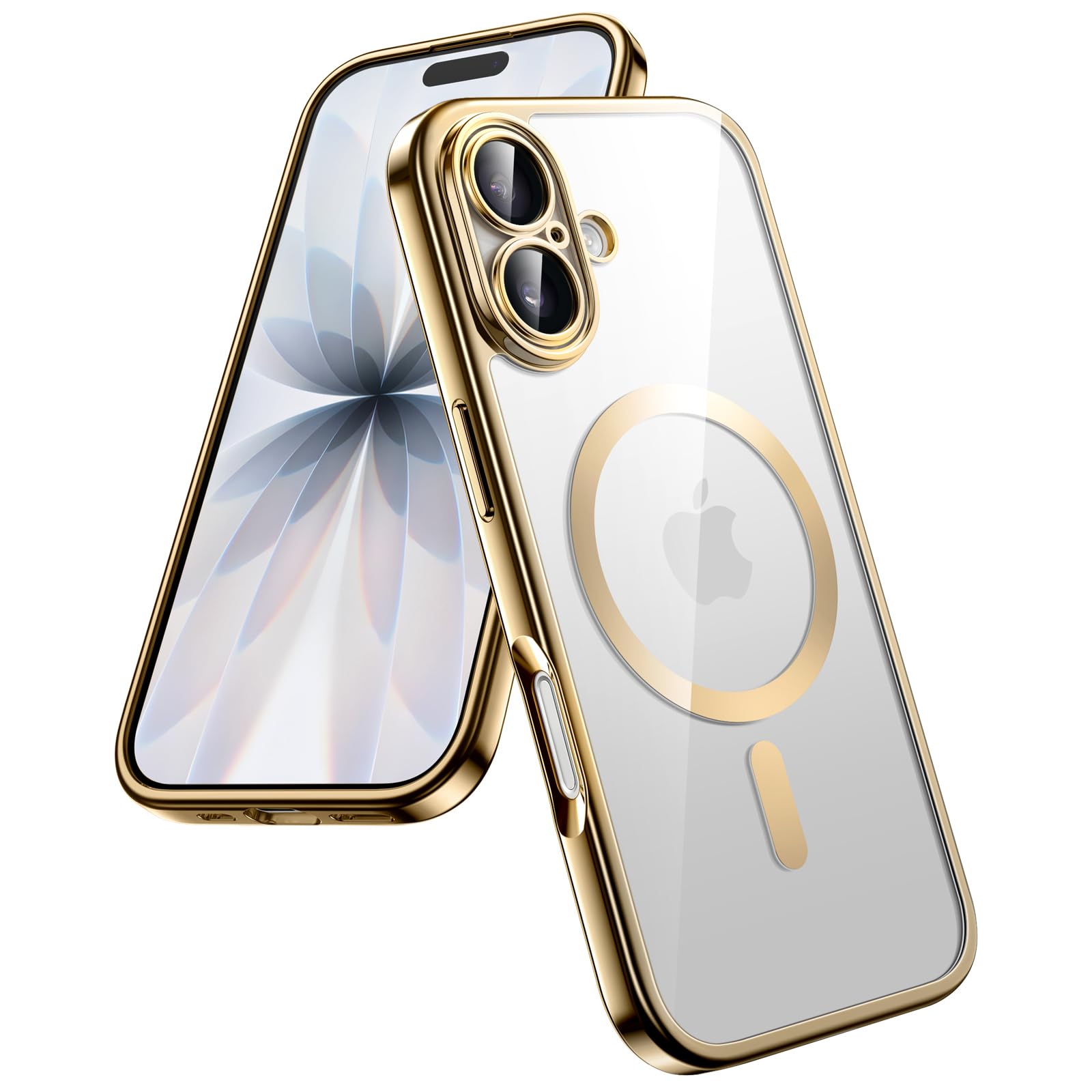 JETech Funda Magnética para iPhone 17 6,3 Pulgadas, Protección Completa Lente Cámara, Compatible con MagSafe, Marco TPU Suave Galvanizada con Respaldo PC Dura Claro (Oro)