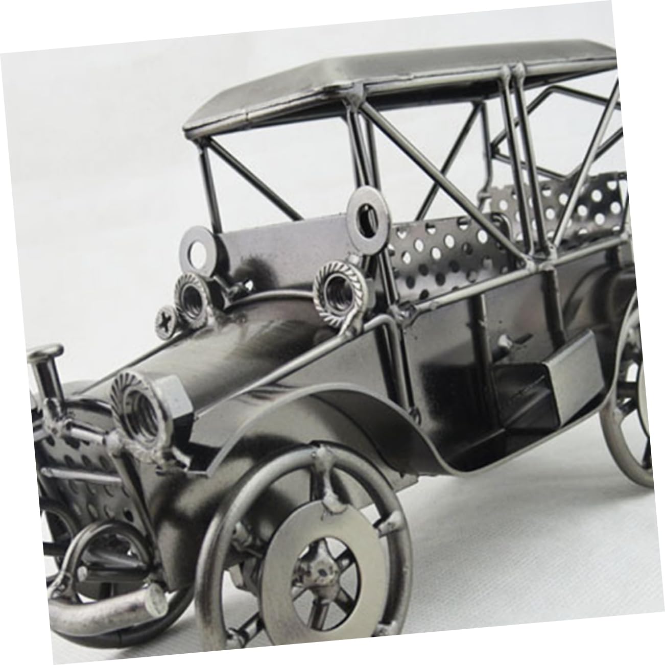 QBOSO Auto D'Epoca In Metallo 1:32 - Modello Vintage Collezionabile, Fatta A Mano, Per Decorazione Casa O Bar (Nero/Argento, Grande) - 4