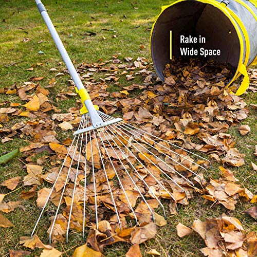 Jardineer 63 inch Adjustable Garden Rake Leaf, Collect Loose Debris Among Delicate Plants, Lawns and Yards, Expandable Head from 7 inch to 23 inch. Ideal Garden Rake Tools