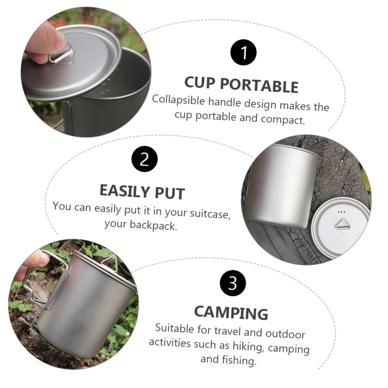 Faltbarer Titanbecher 750ml mit Deckel für Camping